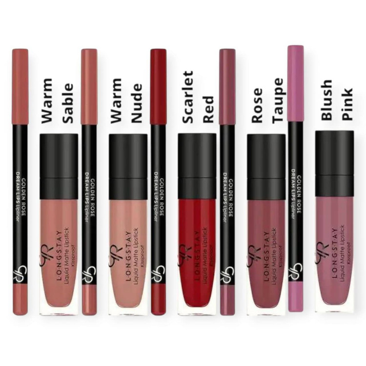 عکس 1: کیت رژ لب مایع و خط لب گلدنرزGOLDENROSE مدل Matte LipKit