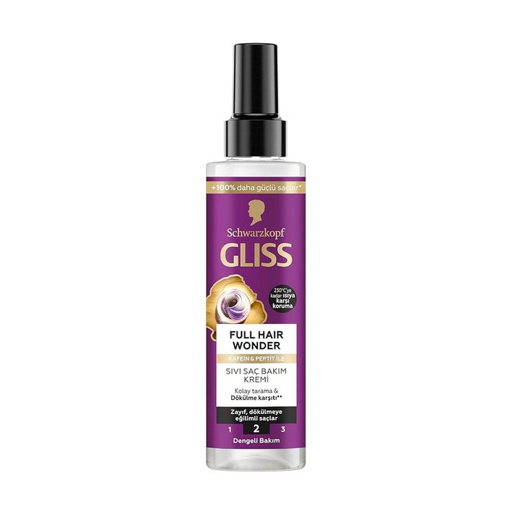 اسپری دوفاز ضدریزش گلیس Gliss مدل Full Hair wonder حاوی کافئین و پپتید