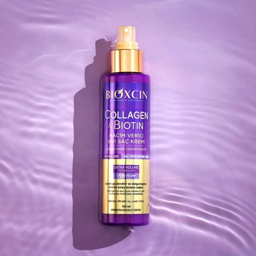 اسپری موی دوفاز ضدریزش، نرم کننده و حجم دهنده بیوکسین BIOXCIN مدل کلاژن و بیوتین Collagen and Biotin