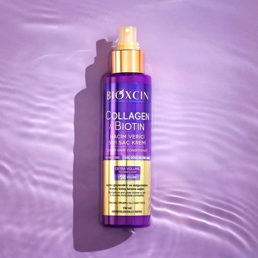اسپری موی دوفاز ضدریزش، نرم کننده و حجم دهنده بیوکسین BIOXCIN مدل کلاژن و بیوتین Collagen and Biotin