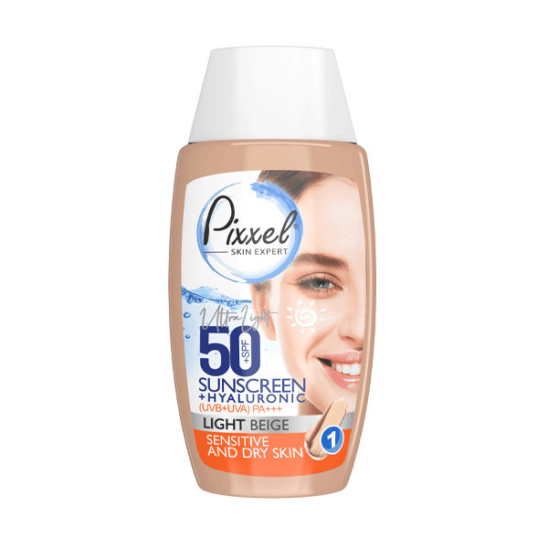 کرم ضد آفتاب بژ روشن پیکسل مناسب پوست خشک و حساس SPF50