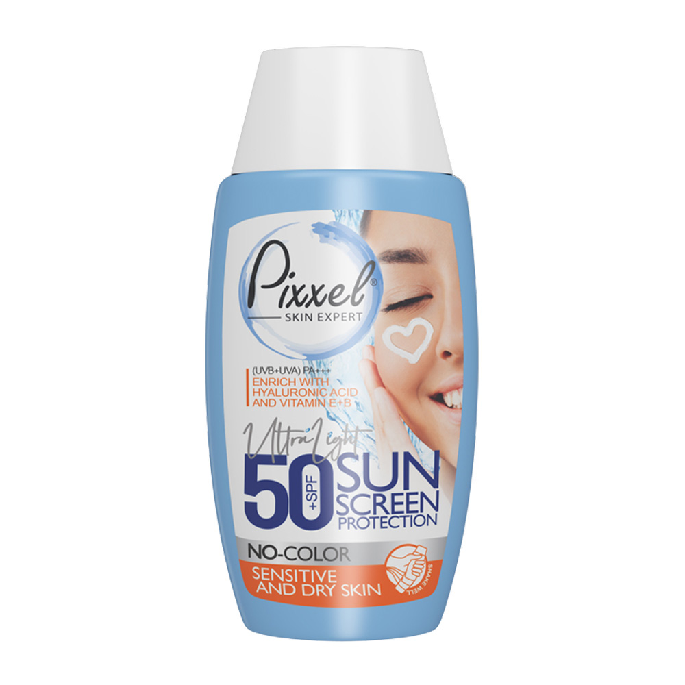 کرم ضد آفتاب بی رنگ پیکسل مناسب پوست خشک، حساس و نرمال SPF50