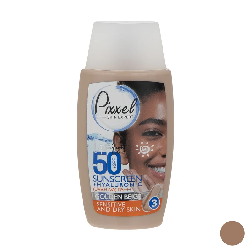 کرم ضد آفتاب بژ طلایی پیکسل مناسب پوست خشک و حساس SPF50