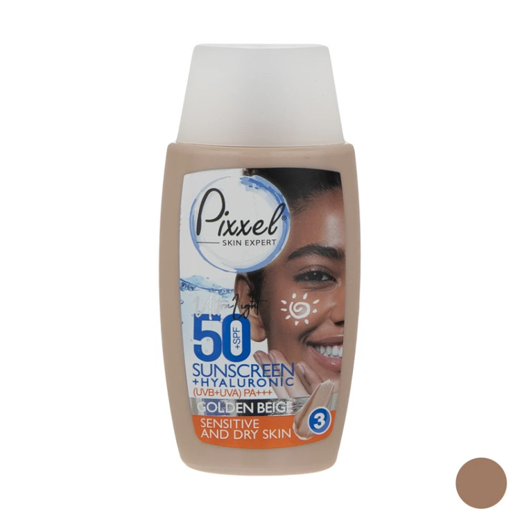 کرم ضد آفتاب بژ طلایی پیکسل مناسب پوست خشک و حساس SPF50