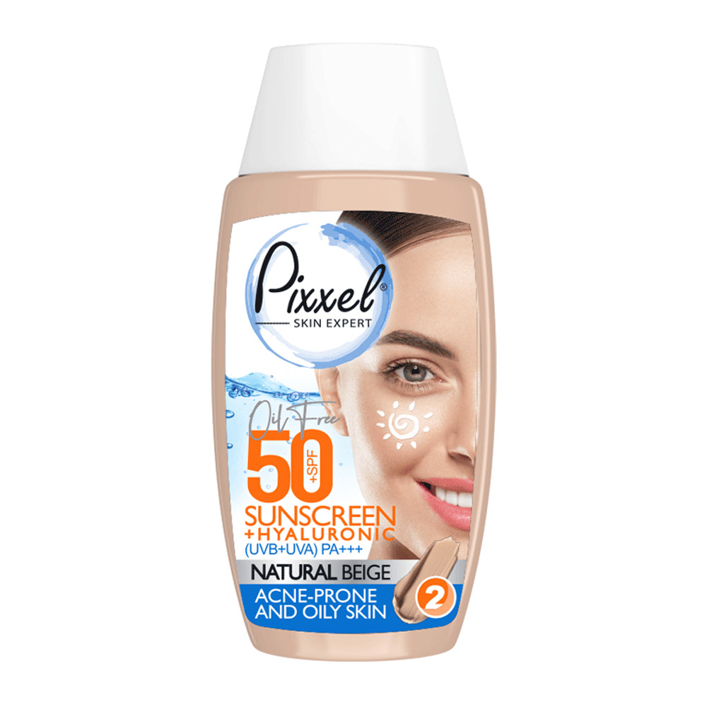 کرم ضد آفتاب بژ طبیعی پیکسل مناسب پوست چرپ و جوشدار SPF50