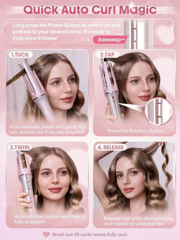 دستگاه فرکننده مو کرلی شیگلم سایز 25 رنگ صورتی SHEGLAM Cupid’s Charm One Touch Instant Curler ۹,۰۰۰,۰۰۰
